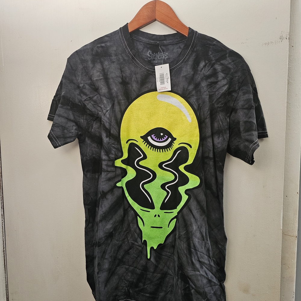 Spencer's Black and Green Short Sleeve Tee with Skull Design